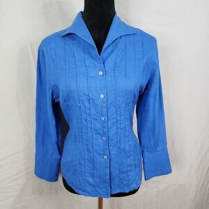 Vintage 90's TRACY M Size Medium 100% Linen Pleated Button Down Blouse